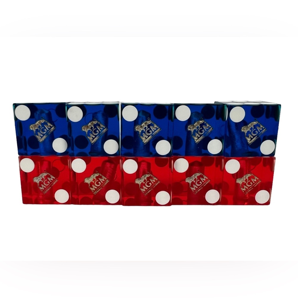 MGM Casino Dice Lot Of 10 Red Blue Cancelled Drilled Translucent Number Vintage